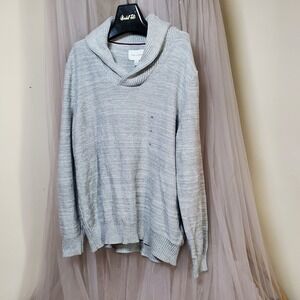 Macys Sun + Stone Shawl Collar Sweater Gray Knit Grandpacore Fisherman XL Cotton